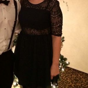 Navy blue crepe and lace dress